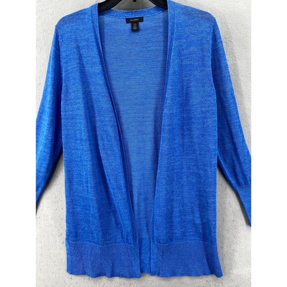 Halogen Cardigan Womens Sz SP Linen Blend Sweater Blue Long Sleeve Lagenlook New - Picture 2 of 9